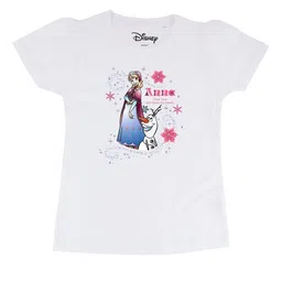 Frozen Girls White Frozen Printed Round Neck Pure Cotton T-shirt-image-2