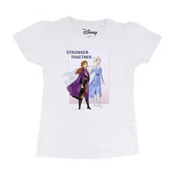 Frozen Girls White Frozen Printed V-Neck Pure Cotton T-shirt-image-81