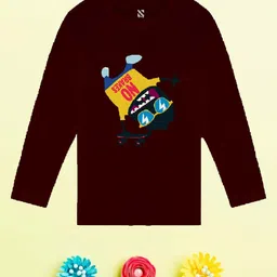 NUSYL Boys Maroon Printed V-Neck T-shirt image 1