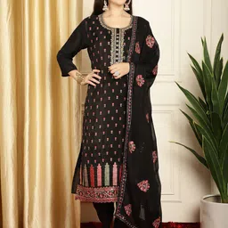 Stylee LIFESTYLE Floral Embroidered Sequinned Pure Silk Unstitched Dress Material-image-15