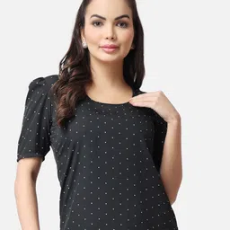 Popwings Polka Dots Printed Round Neck Puff Sleeves Top-picture-18