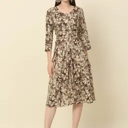 Anouk Brown Floral Printed Fit & Flare Ethnic Dress-picture-30