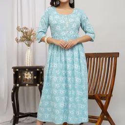VARICOS Women Floral Printed Flared Sleeves Thread Work Anarkali Kurta-picture-30