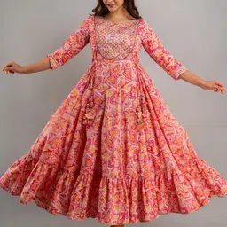 NISHABD Ethnic Motif Printed Gota Patti Panelled A-Line Ethnic Dress-picture-17