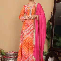 Varanga Women Leheriya Dyed Gotta Patti Georgette Anarkali Kurta with Fringed Dupatta-picture-42