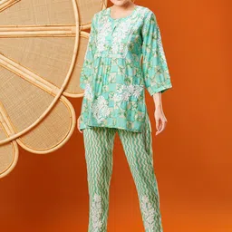 ADA Ethnic Motifs Printed Round Neck Embroidered Tunic with Trousers-picture-23
