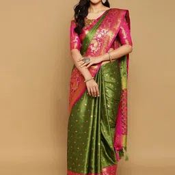 KALINI Ethnic Motifs Woven Design Zari Silk Cotton Ikat Saree-picture-20