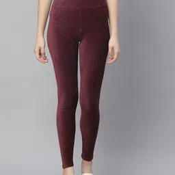 Marks & Spencer Women Burgundy Solid Ankle-Length Leggings-picture-10