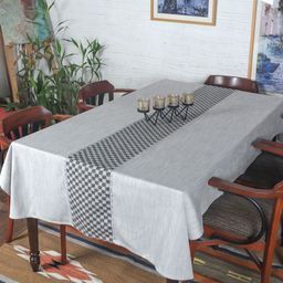 ZEBA Black & Grey Flora Printed Patchwork Rectangle Shaped Table Cover-picture-5