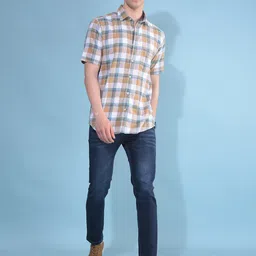 Crimsoune Club Classic Slim Fit Tartan Checks Opaque Checked Casual Shirt-picture-24