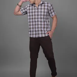Crimsoune Club Classic Slim Fit Tartan Checks Opaque Cotton Casual Shirt-picture-22