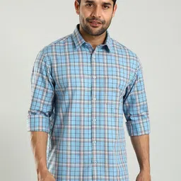 Indian Terrain Spread Collar Long Sleeves Classic Slim Fit Checked Cotton Casual Shirt-image-21
