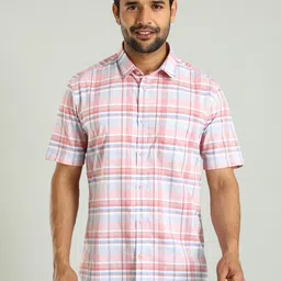 Indian Terrain Classic Slim Fit Tartan Checked Spread Collar Cotton Shirt-image-91