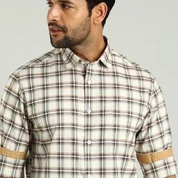 Indian Terrain Classic Slim Fit Tartan Checked Spread Collar Cotton Shirt-image-19