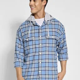 AMERICAN EAGLE OUTFITTERS Tartan Checks Opaque Hooded Pure Cotton Casual Shirt-image-54