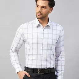 LOUIS STITCH Comfort Windowpane Checks Spread Collar Cotton Formal Shirt-image-52