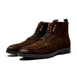 HX London Men Mid Top Suede Platform Heels Biker Boots-picture-16