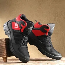 Leo's Fitness Shoes Men Mid Top Textured Platform Heel Biker Boots-picture-19