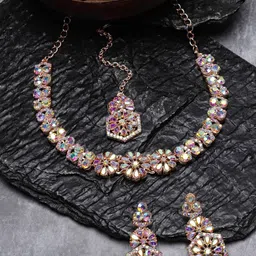 Sukkhi Rose Gold-Plated Stone Studded Choker Jewellery Set-picture-29