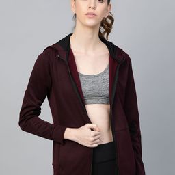 HRX by Hrithik Roshan Women Burgundy & Black Training Rapid Dry Hooded Printed Jacket-image-43