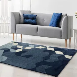 saral home Blue Abstract Cotton 6 ft x 9 ft Machine Made Carpet image 1