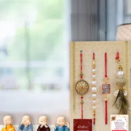 eCraftIndia Unisex Set of 4 Rakhis With Buddhas Statue, Roli Chawal & Greeting Card-picture-34