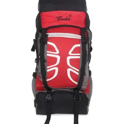 TRUNKIT Red & Black Printed High Quality Water Resistance Trekking Hiking Travel Bag With Shoe Compartment Rucksack-image-1