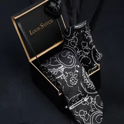 LOUIS STITCH Men Onyx Black Italian Silk Necktie Accessory Gift Set-picture-27