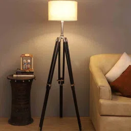 pristine interiors Natural Linen Shade Floor Lamp with Black Base image 1