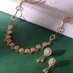 AMI Rose Gold-Plated Cubic Zirconia Studded Necklace With Earrings-picture-29