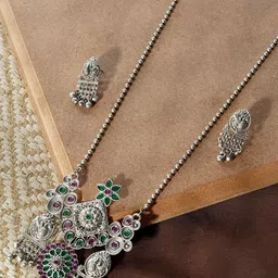 TEEJH Nanda Silver Stone-Studded Oxidised Jewellery Set-picture-48