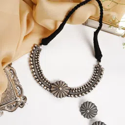 TEEJH Silver-Plated Oxidised Jewellery Set-image-41
