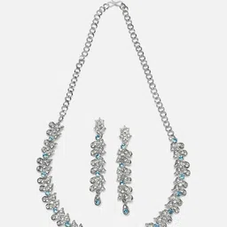 Aazeen Rhodium-plated Cubic Zirconia Stone-Studded Jewellery Set-picture-38