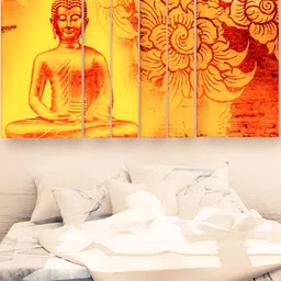 Casperme Yellow & Orange-Coloured 6 Pieces Wooden Buddha Painting Wall Arts-picture-19