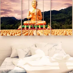 Casperme  Yellow & Green 6 Pcs Wooden Buddha Big Wall Art-image-97