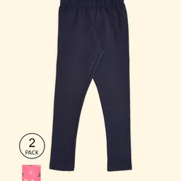 Pantaloons Junior Girls Pack Of 2 Pink & Black  Printed Cotton Ankle Length Leggings-picture-30
