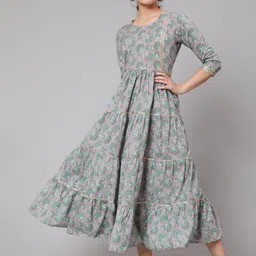 GLAM ROOTS Women Grey & silver Ethnic Motifs Printed Floral Anarkali Kurta-picture-31