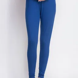 Dollar Missy Women Blue Solid Cotton Churidar-Length Leggings-image-4