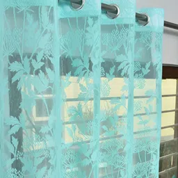 RIDHAAN Turquoise Blue 2 Pieces Floral Sheer Window Curtains-picture-24