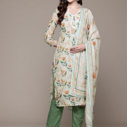 Readiprint Fashions Floral Printed Sequinned Pure Cotton Kurta With Trousers & Dupatta-picture-22
