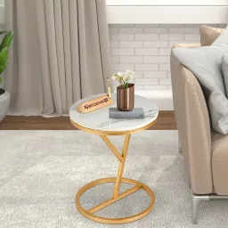 handicrafts town Yolo Marvle Top End Table In Golden Finish image 1