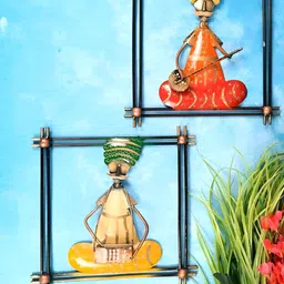 apka mart Red & Yellow 2Pieces Musician Design Metal  Wall Decor image 1