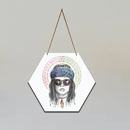 SAF White Bohemian Printed Hexagon Wall Hanging image 1