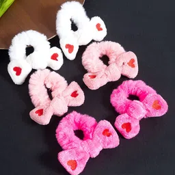 Golden Peacock Girls Set of 6 White & Pink Fur Ponytail Holders-picture-24