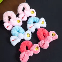 Golden Peacock Girls Set of 6 White & Pink Fur Ponytail Holders-picture-22