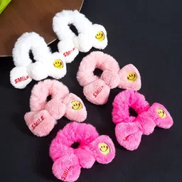 Golden Peacock Girls Set of 6 White & Pink Fur Ponytail Holders-picture-23