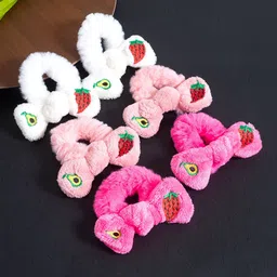 Golden Peacock Girls Set of 6 White & Pink Fur Ponytail Holders-picture-37