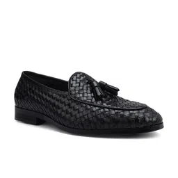 ROSSO BRUNELLO Men Textured Round Toe Leather Formal Loafers-image-24