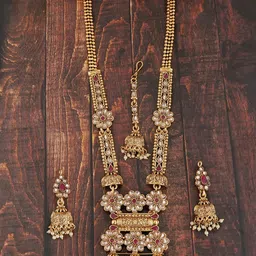MANSIYAORANGE Gold-Plated Kundan-Studded & Beaded Jewellery Set-picture-14