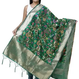 Exotic India Floral Woven Design Brocade  Dupatta With Zari-image-38